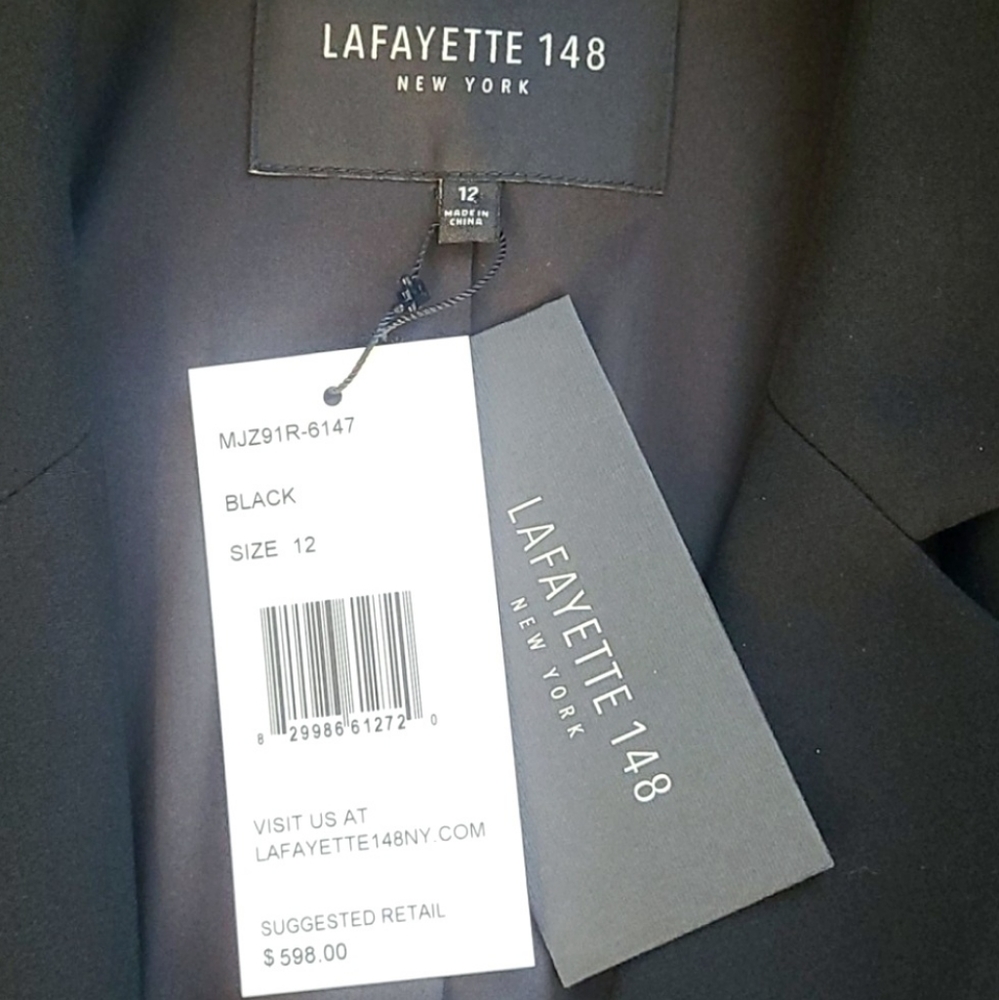 NWT Lafayette 148 Classic Black 2 Button Crepe Blazer 14 - Picture 8 of 9